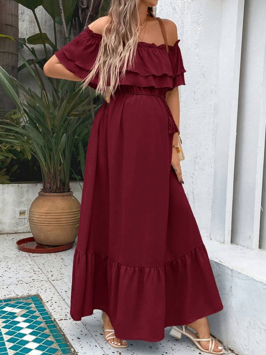 Maternity Dress with Ruffles and Pleated Hem