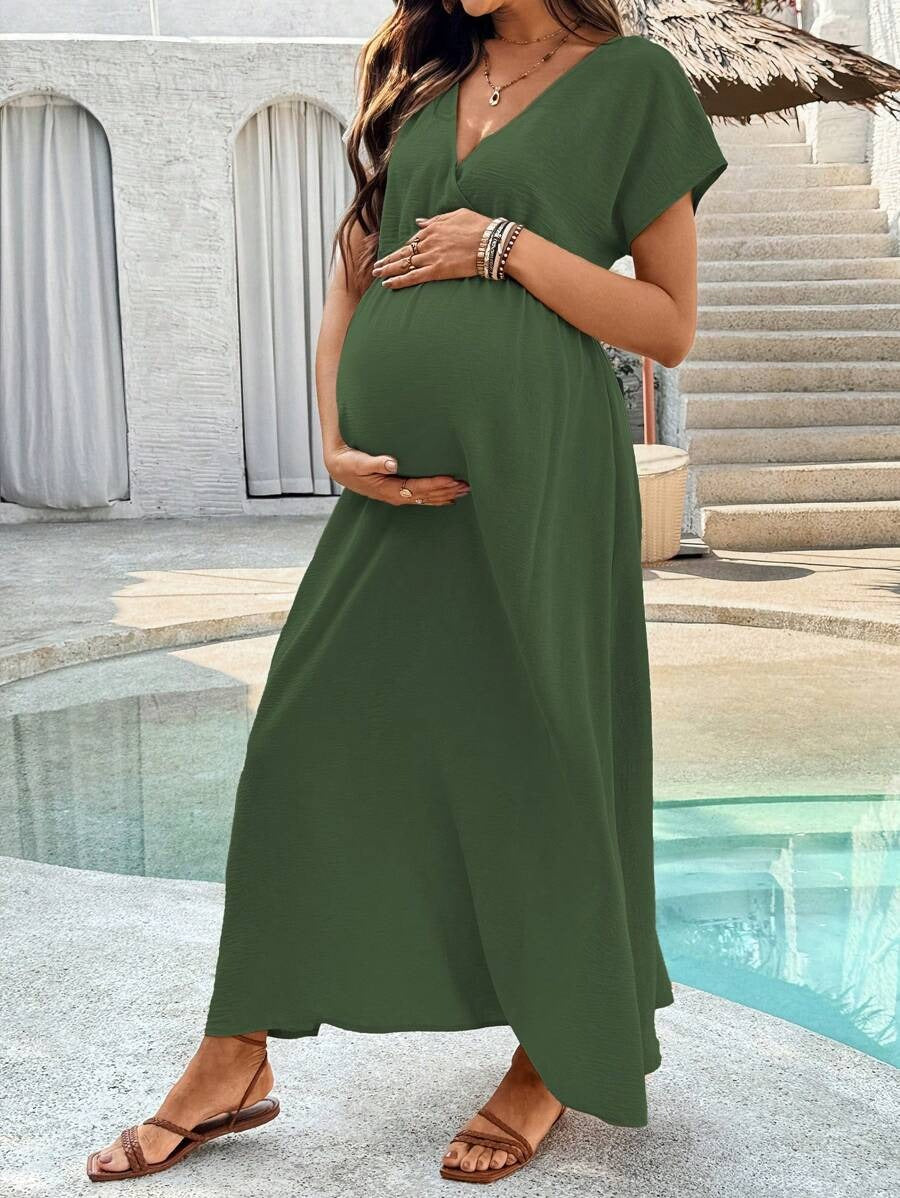 Maternity Dress with V-Neck and Split