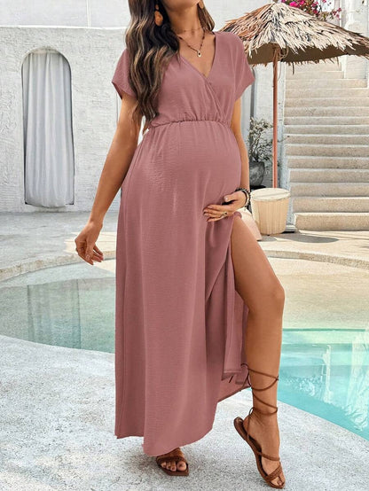 Maternity Dress with V-Neck and Split