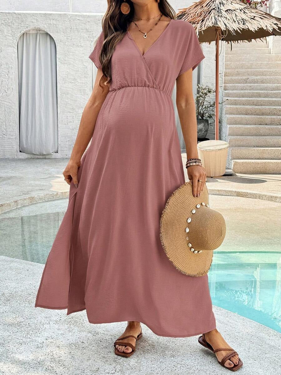 Maternity Dress with V-Neck and Split