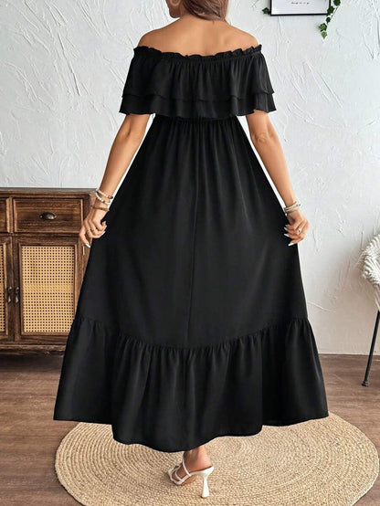 Maternity Dress with Ruffles and Pleated Hem