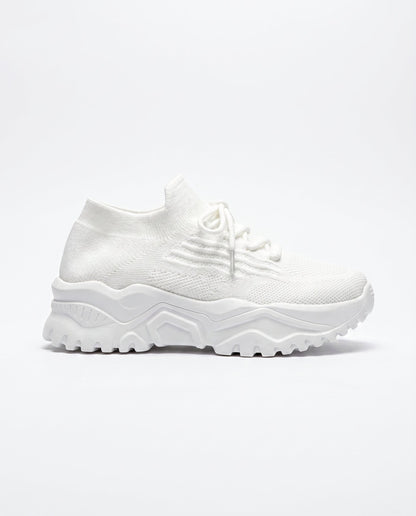 Ladies Trendy Knitted Sock Sneakers with Platform Sole and Laces