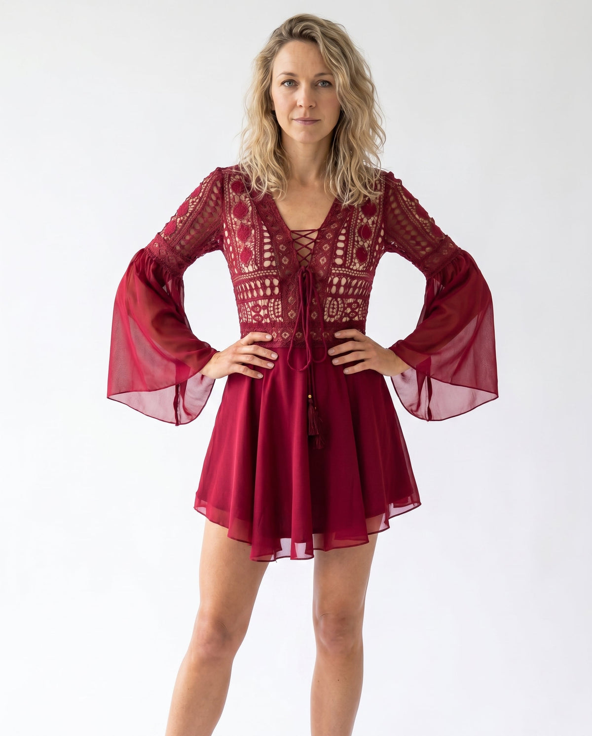 Ladies' Romantic Mini Dress with Embroidery and Bell Sleeves