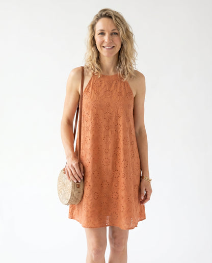 Ladies' Airy Swing Dress with Halterneck and Embroidery