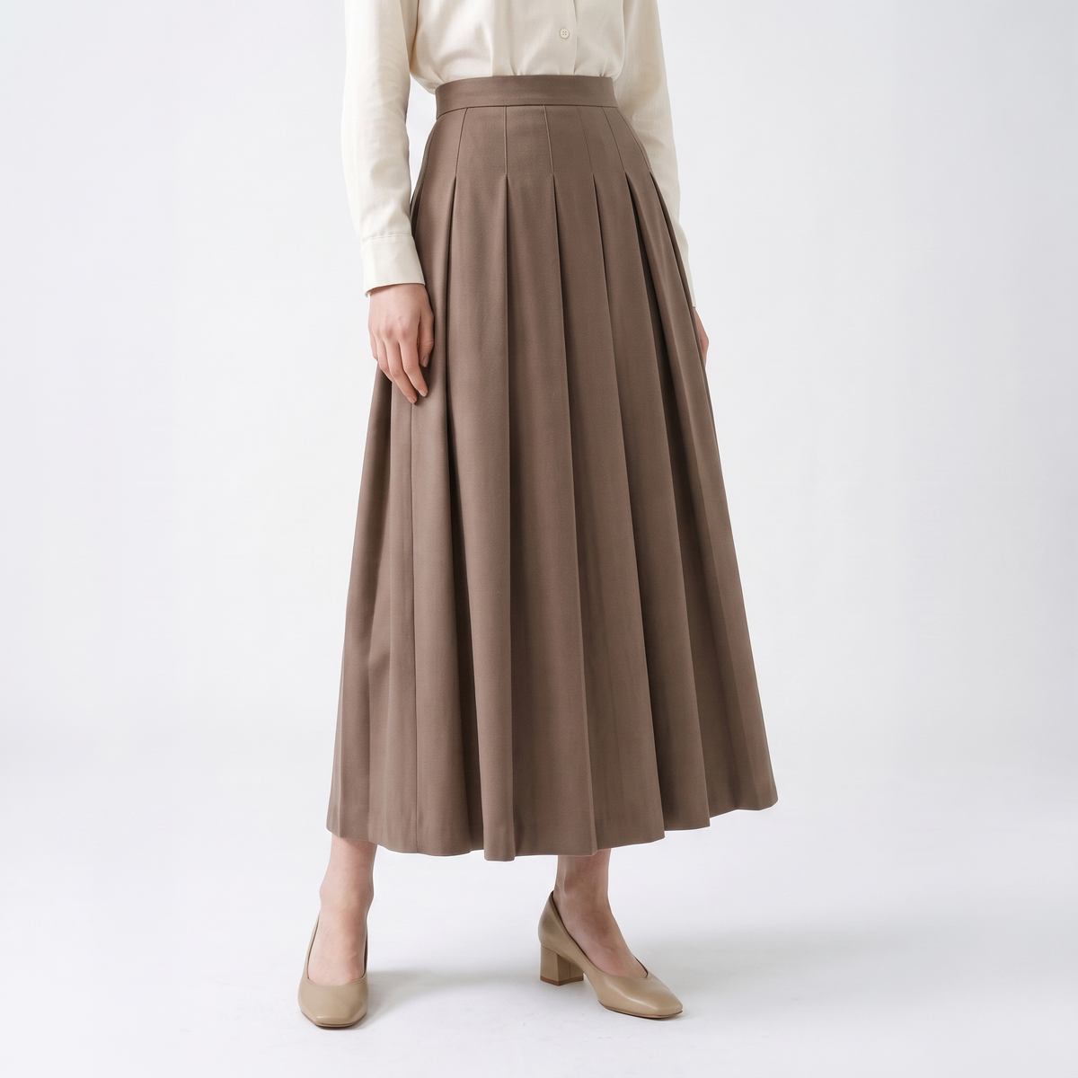 Ladies' Refined Maxi Skirt with Wide Waistband and Knife Pleats