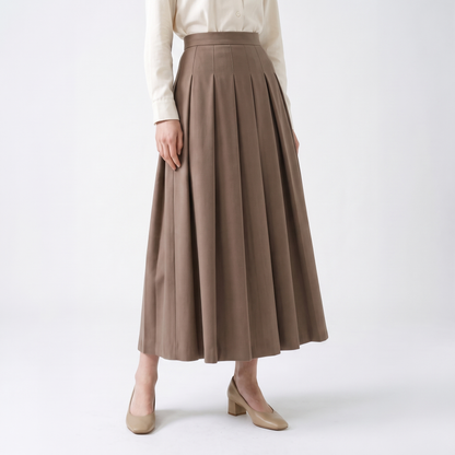 Ladies' Refined Maxi Skirt with Wide Waistband and Knife Pleats