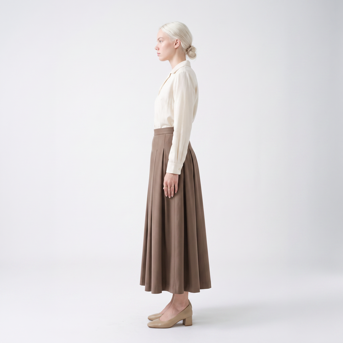 Ladies' Refined Maxi Skirt with Wide Waistband and Knife Pleats