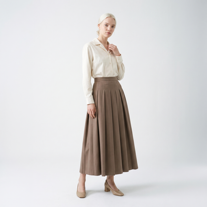 Ladies' Refined Maxi Skirt with Wide Waistband and Knife Pleats