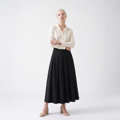 Ladies' Refined Maxi Skirt with Wide Waistband and Knife Pleats