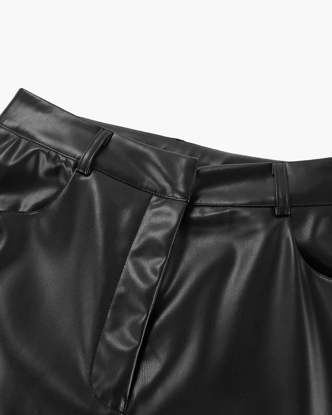 Ladies' Refined Leather Look Trousers with High Waist and Wide Legs