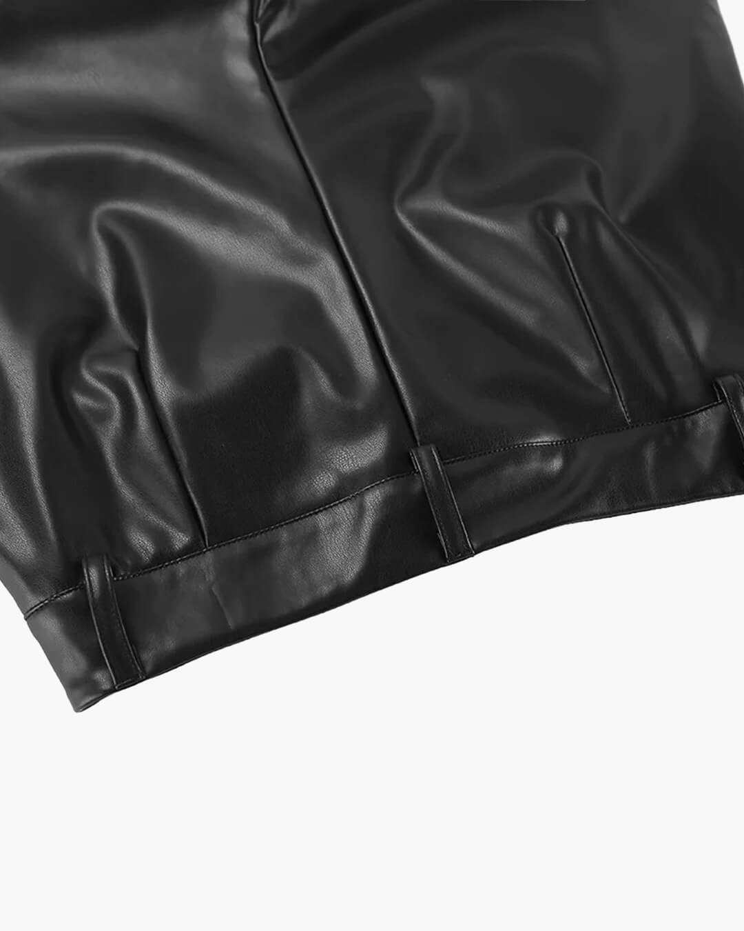Ladies' Refined Leather Look Trousers with High Waist and Wide Legs