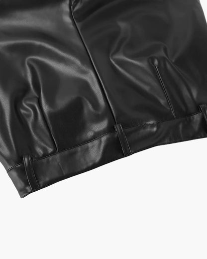 Ladies' Refined Leather Look Trousers with High Waist and Wide Legs