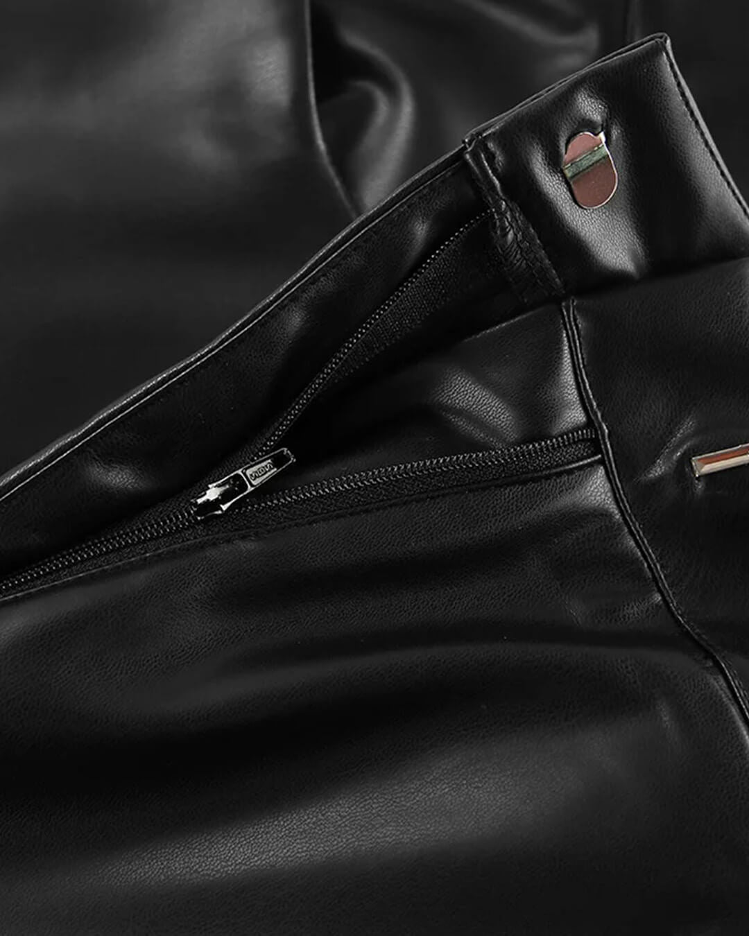 Ladies' Refined Leather Look Trousers with High Waist and Wide Legs