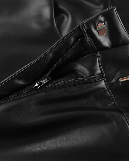Ladies' Refined Leather Look Trousers with High Waist and Wide Legs