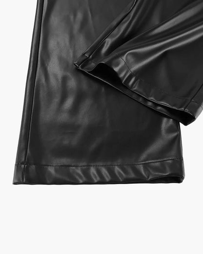 Ladies' Refined Leather Look Trousers with High Waist and Wide Legs
