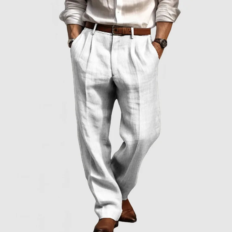 Men's Straight Leisure Trousers in Cotton and Linen - Adriano