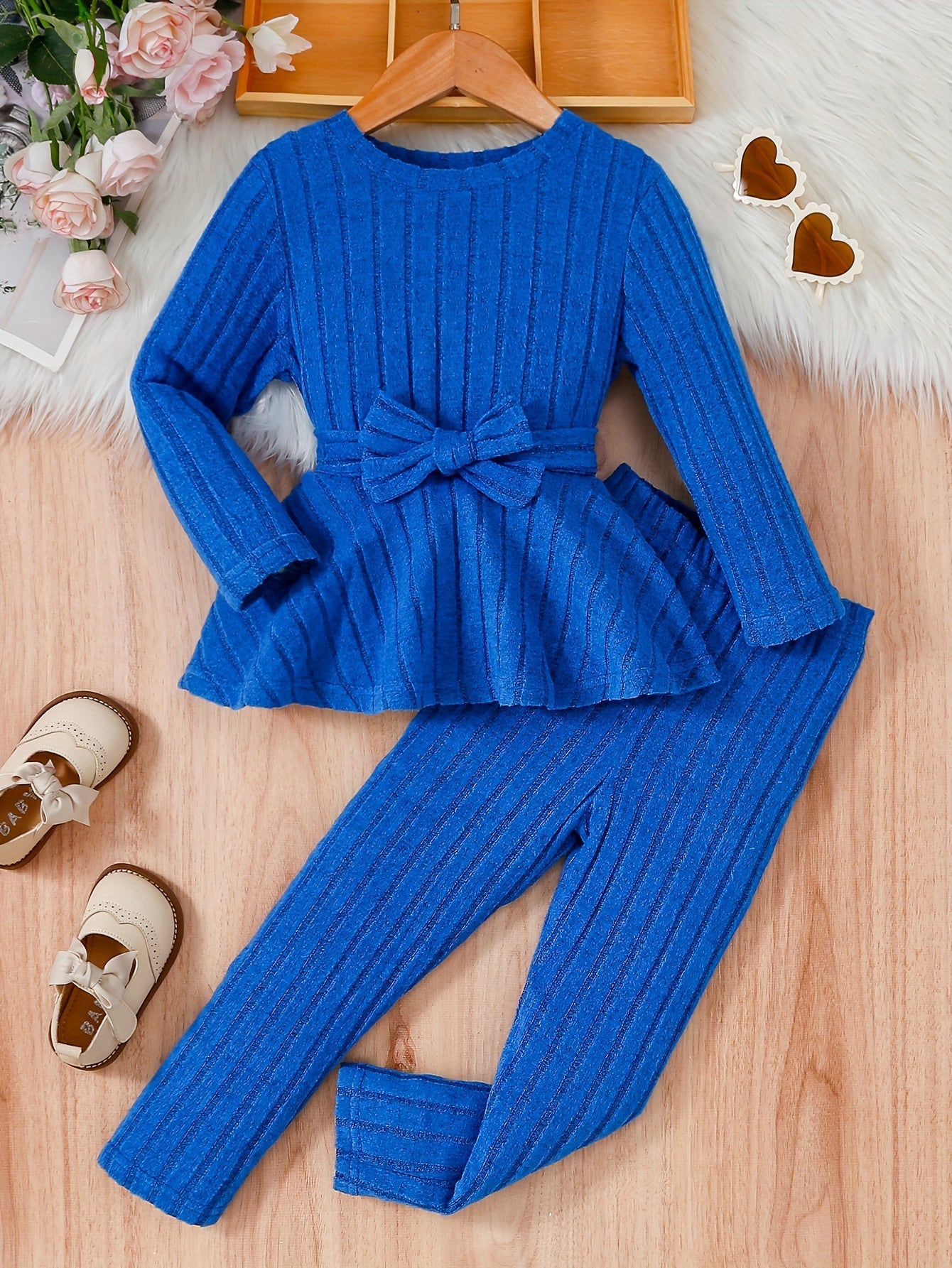 Girls' Kids 2-Piece Casual Round Neck Long Sleeve Top with Bow & Trousers - Ember