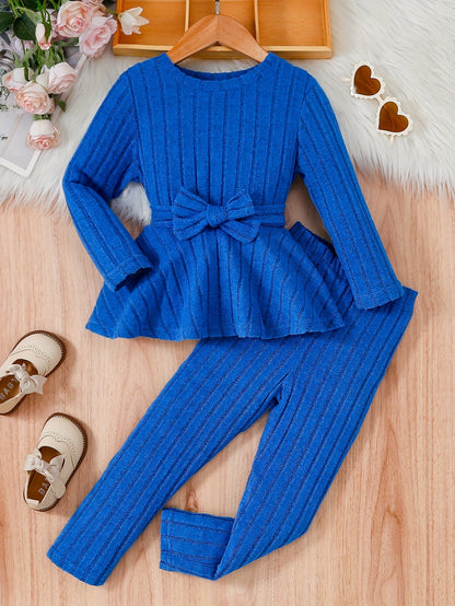 Girls' Kids 2-Piece Casual Round Neck Long Sleeve Top with Bow & Trousers - Ember