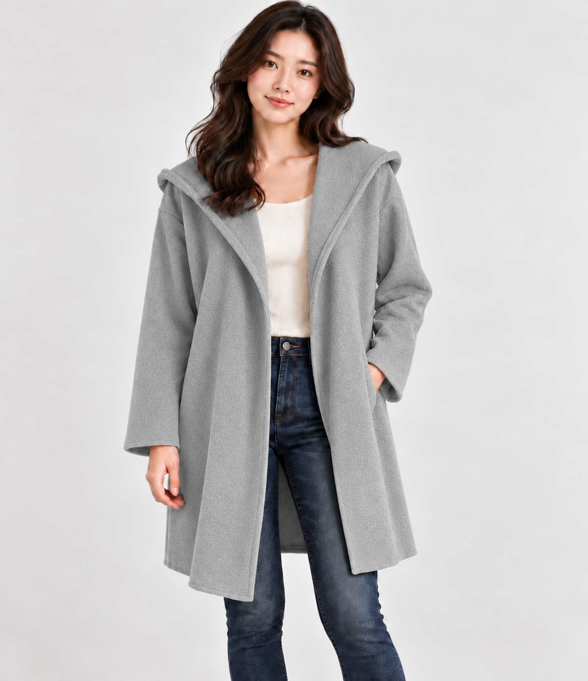 Manteau classique en laine pour femme avec col châle et poches passepoilées