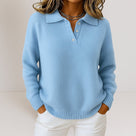 Soft Women's Polo Sweater Knitted with Long Sleeves
