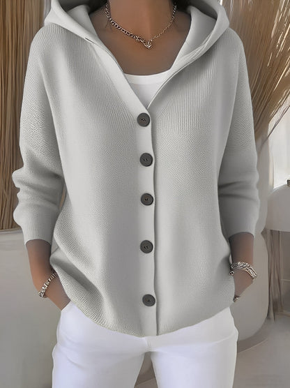 Knitted Ladies' Cardigan with Hood and Buttons for a Comfortable Casual Look