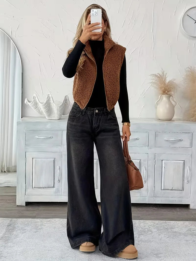 Gilet zippé avec fausse peau de mouton