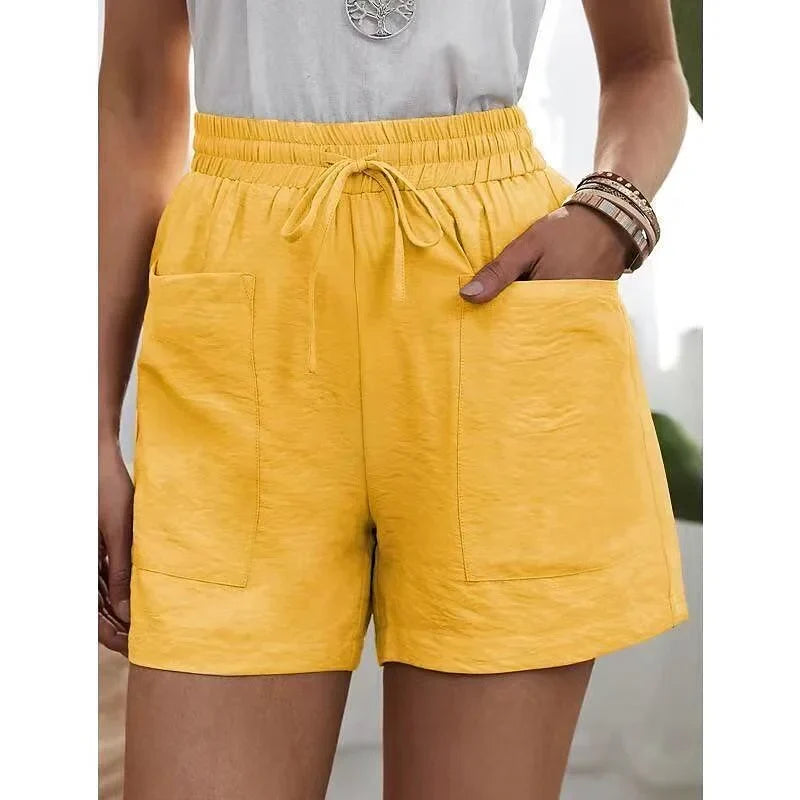 Short Women's Trousers with High Waist and Elastic - Herta