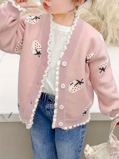 Cárdigan adorable con estampado de fresas para niñas - Estella