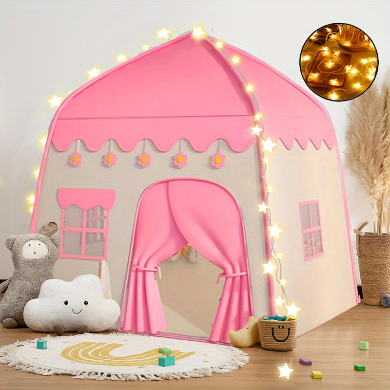 Tenda de princesa com flores para crianças – Com iluminação de estrelas e acessórios de brinquedo