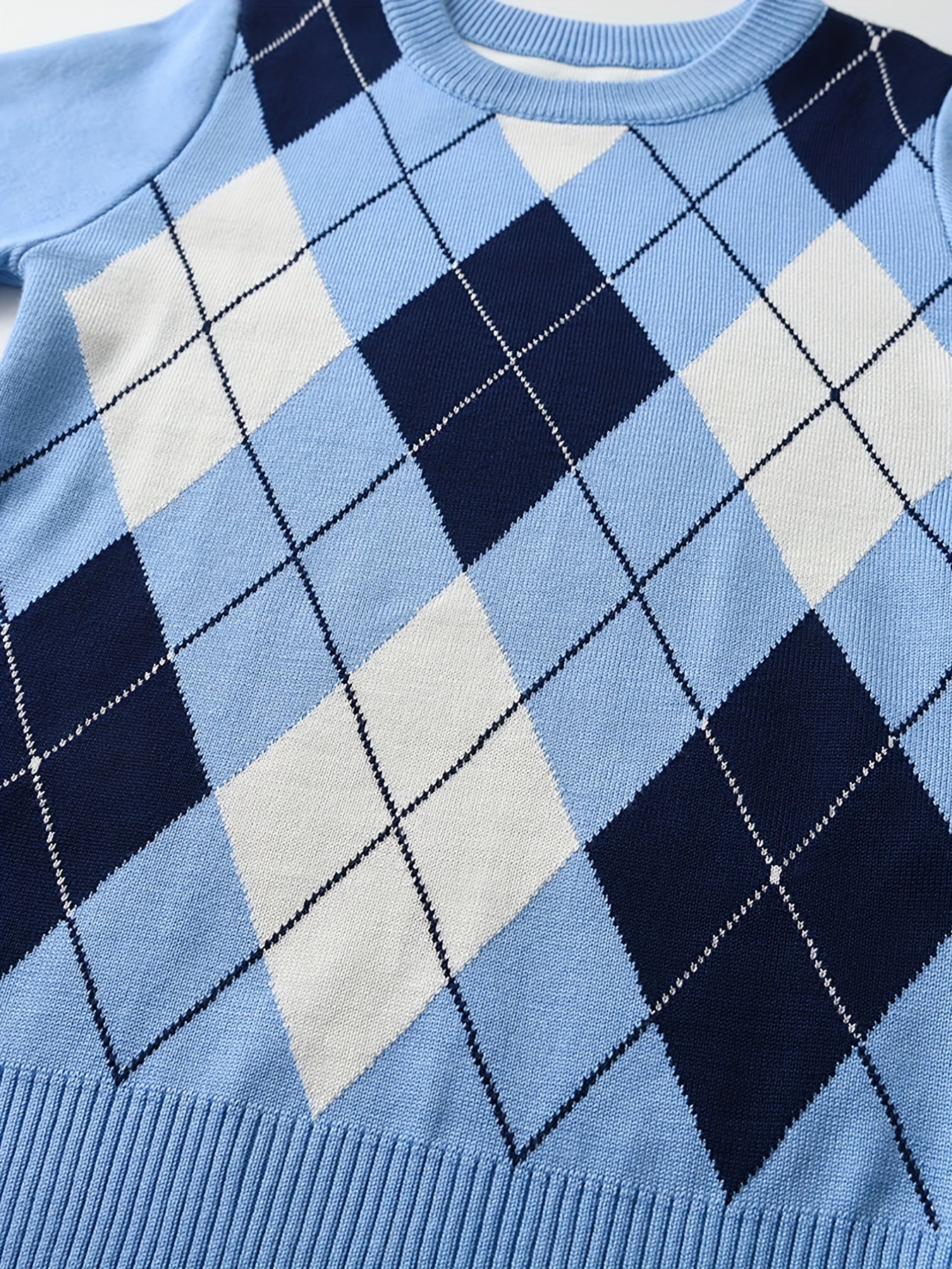 Boys' Long Sleeve Knitted Sweater with Argyle Pattern - Alvino