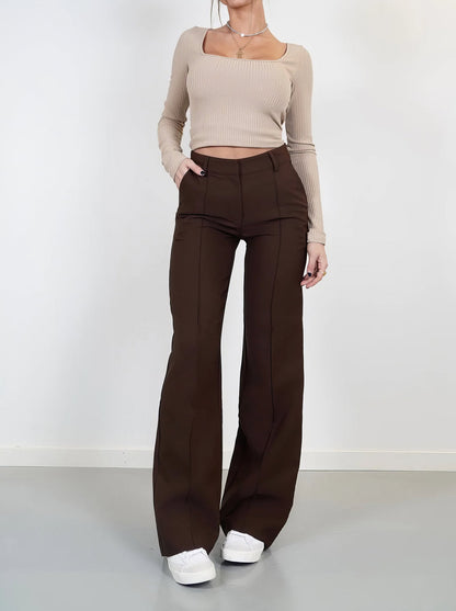 Elegant High-Waisted Trousers with Vertical Front Seam