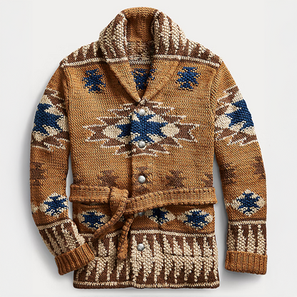 Cardigan lavorato a maglia da uomo con collo a scialle e motivo jacquard – Caldo, comodo ed elegante
