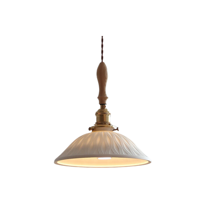 Japandi Wave Pendant Lamp – Ceramic & Wood Design