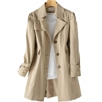 Tailored Ladies Trench Coat with Buttons and Classic Collar