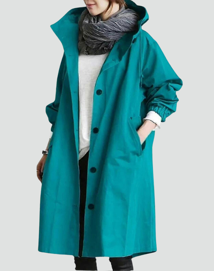Waterproof Trench Coat for Women Long with Hood and Buttons