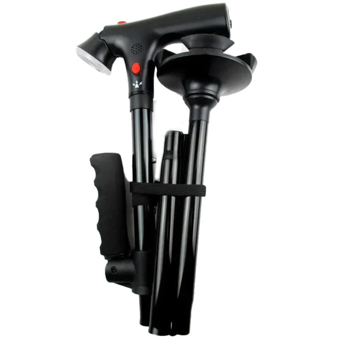 Foldable Walking Stick with Dual Handles, Alarm, and Light