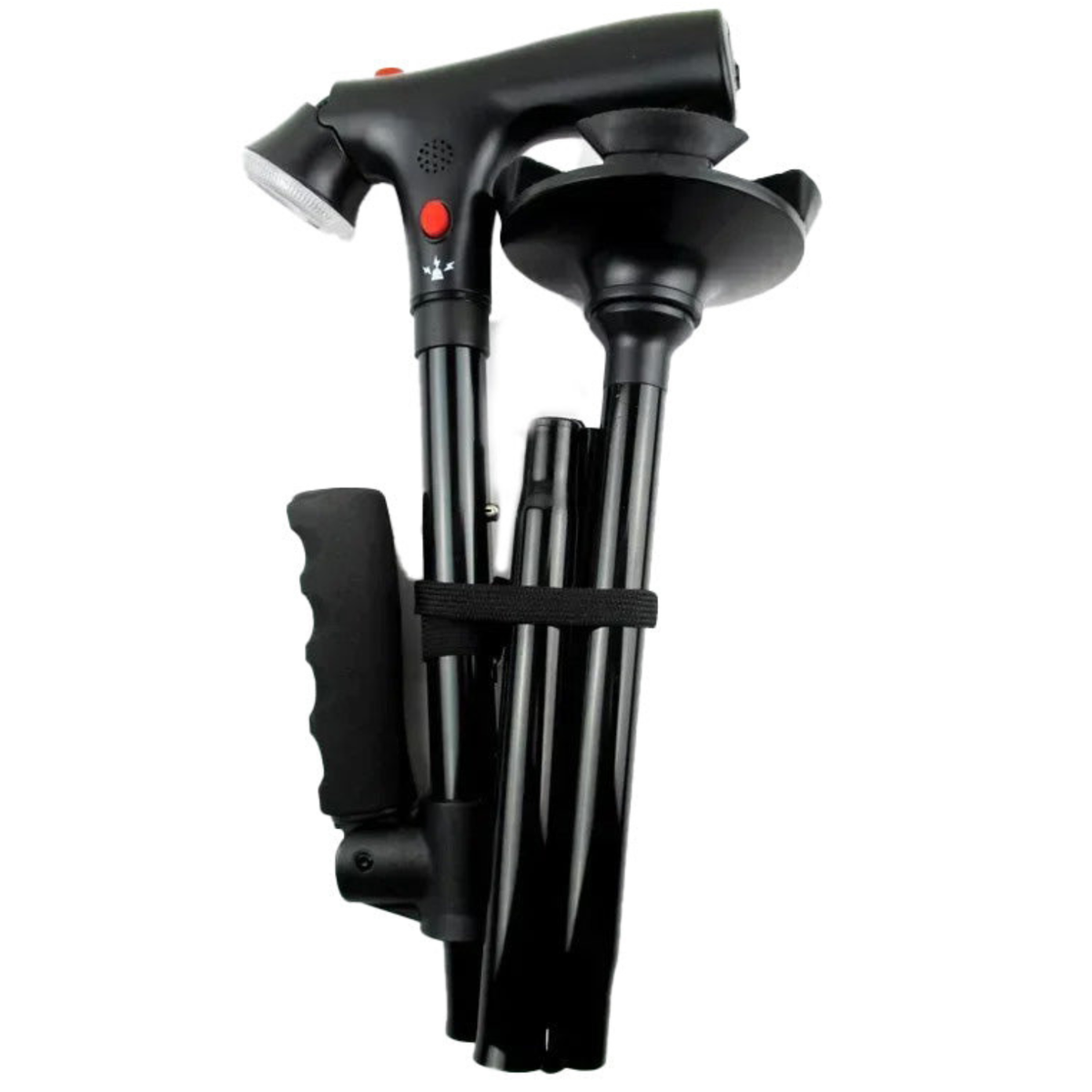 Foldable Walking Stick with Dual Handles, Alarm, and Light