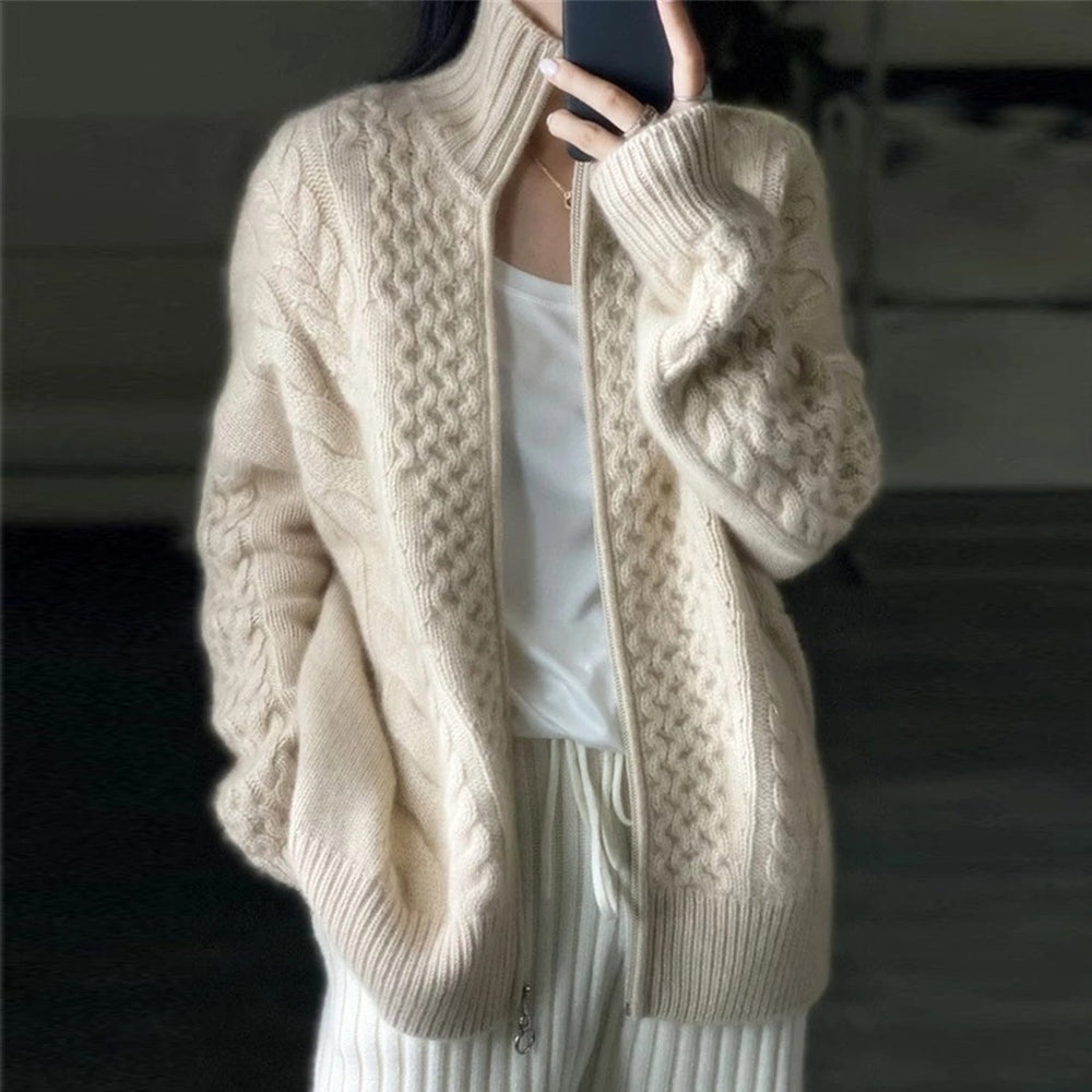 Cashmere cardigan with high neckline