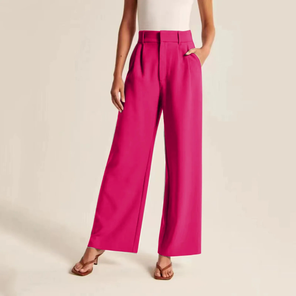 High-waisted pleated linen trousers