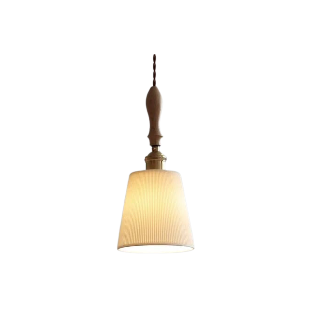 Retro Pendant Light with Ceramic and Wood - Adjustable