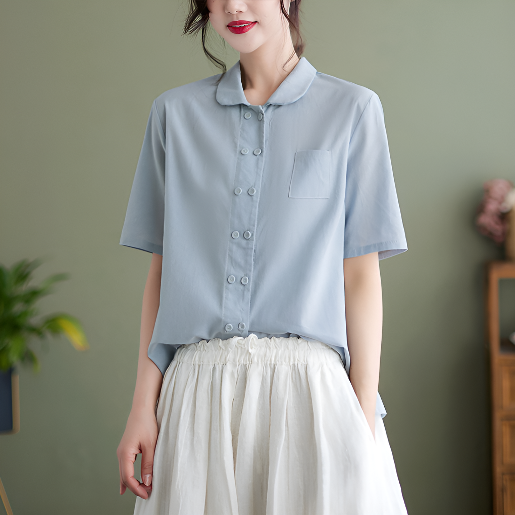 Relaxed Fit Cotton and Linen Blouse for Women