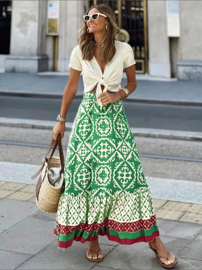 Liora – Retro Summer Skirt with Print and Ruffles