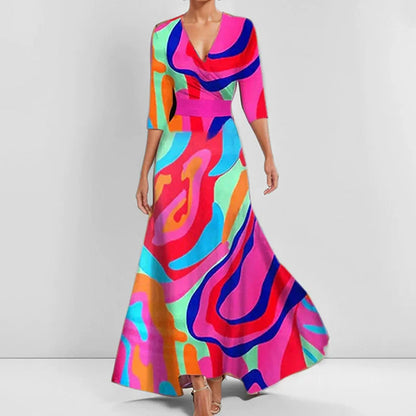 V-Neck Maxi Dress with Print and Pockets