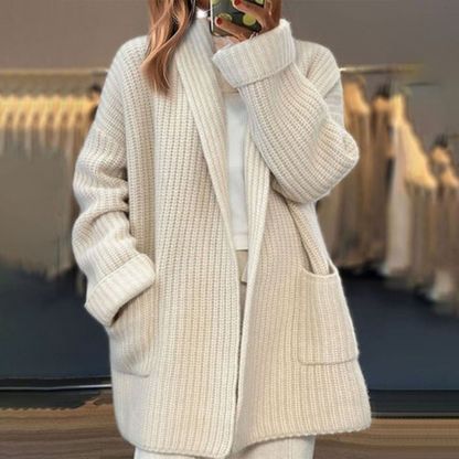 Ladies Timeless Chunky Knit Cardigan with Shawl Collar and Pockets