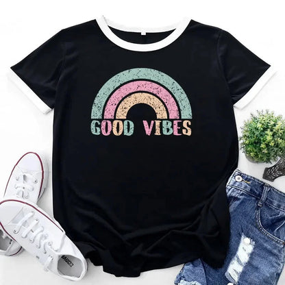 Valentina – Plus Size T-Shirt with Rainbow Patchwork and Short Sleeves