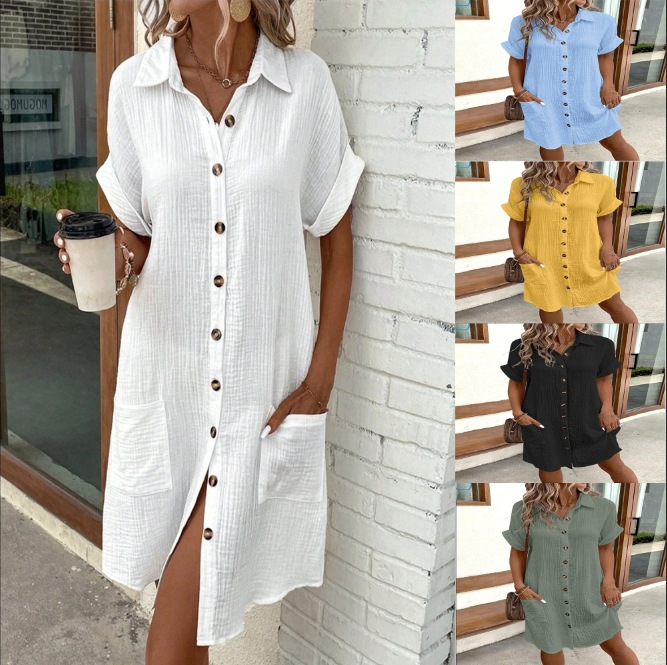 Summer Shirt Dress with Short Sleeves
