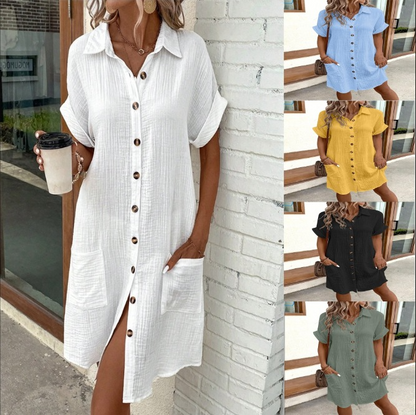Summer Shirt Dress with Short Sleeves