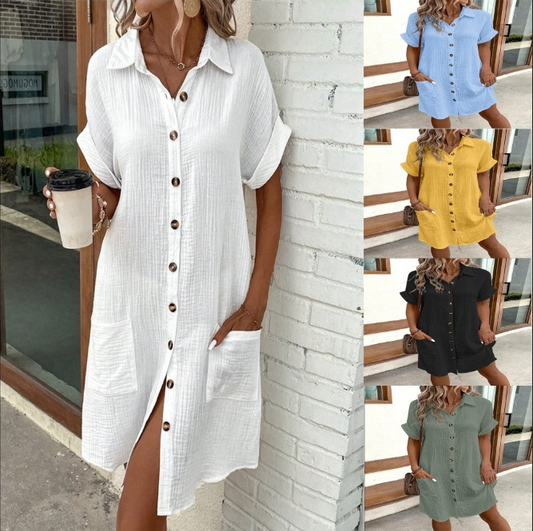 Summer Shirt Dress with Short Sleeves
