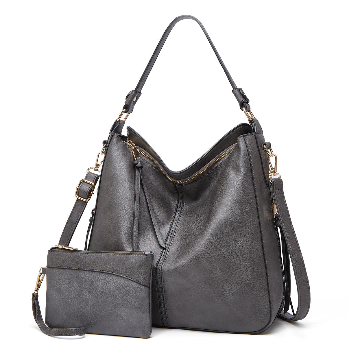 Classic leather shoulder bag with sleek gold details