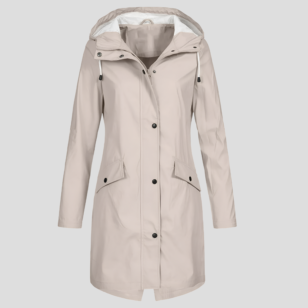 Presca - Long raincoat with hood and pockets for women